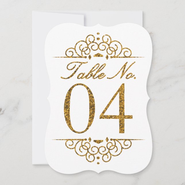 Gold Glitter Effect Wedding Table Number Card (04) (Front)
