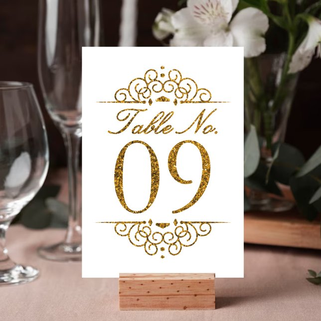 Gold Glitter Effect Wedding Table Number Card (09) (Creator Uploaded)