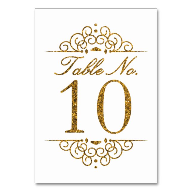 Gold Glitter Effect Wedding Table Number Card (10) (Front)