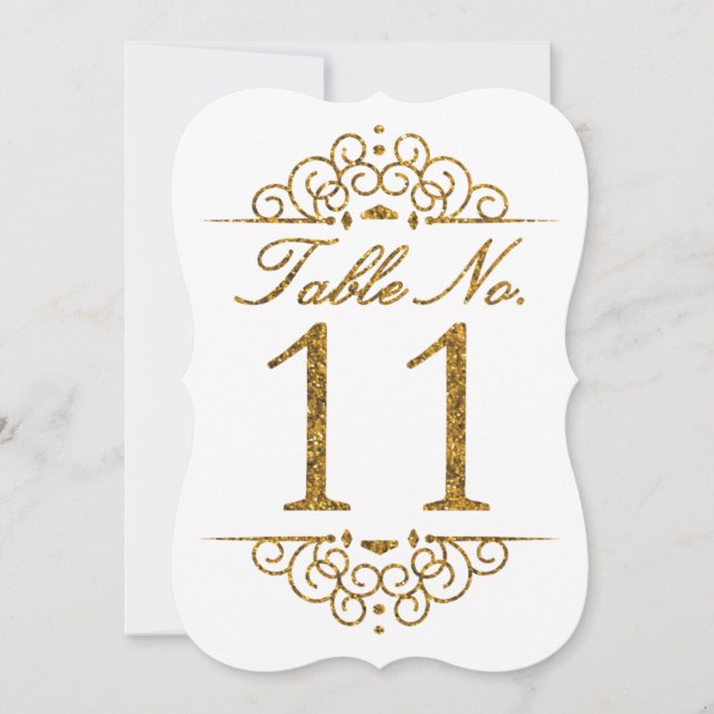 Gold Glitter Effect Wedding Table Number Card (11) (Front)