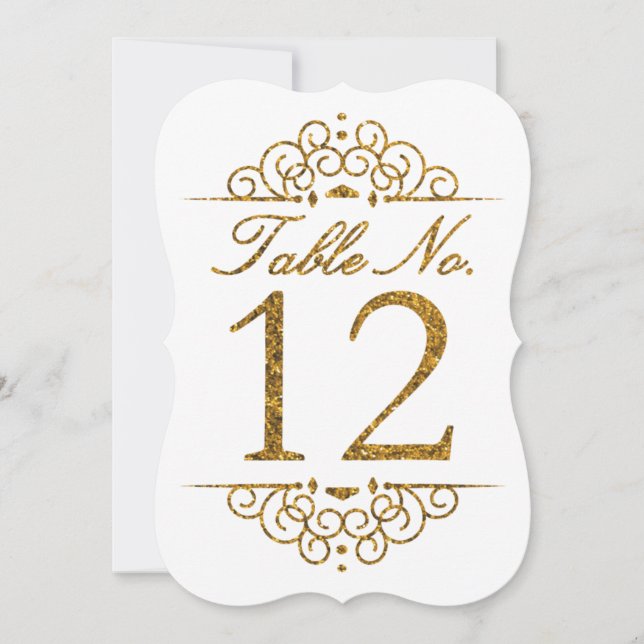 Gold Glitter Effect Wedding Table Number Card (12) (Front)