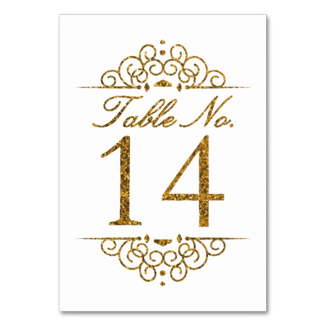 Gold Glitter Effect Wedding Table Number Card (14) (Front)