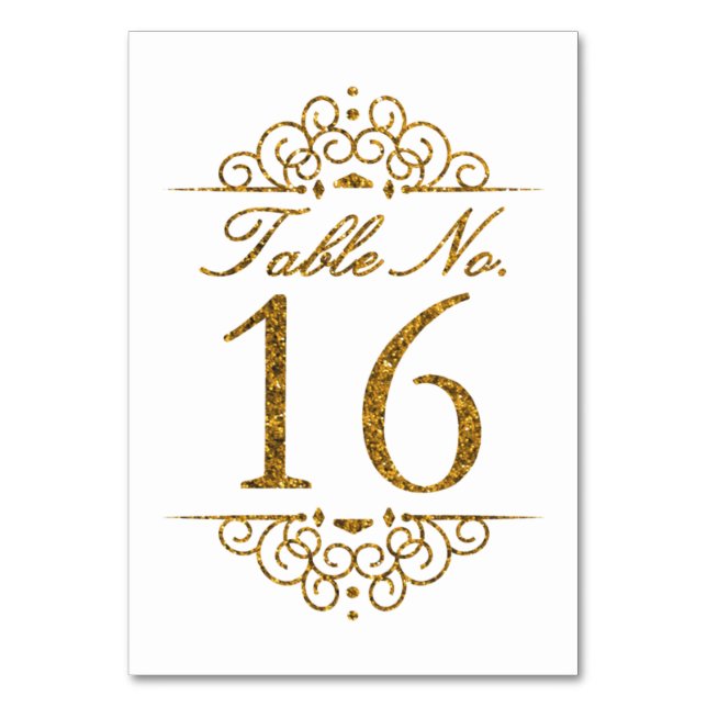 Gold Glitter Effect Wedding Table Number Card (16) (Front)