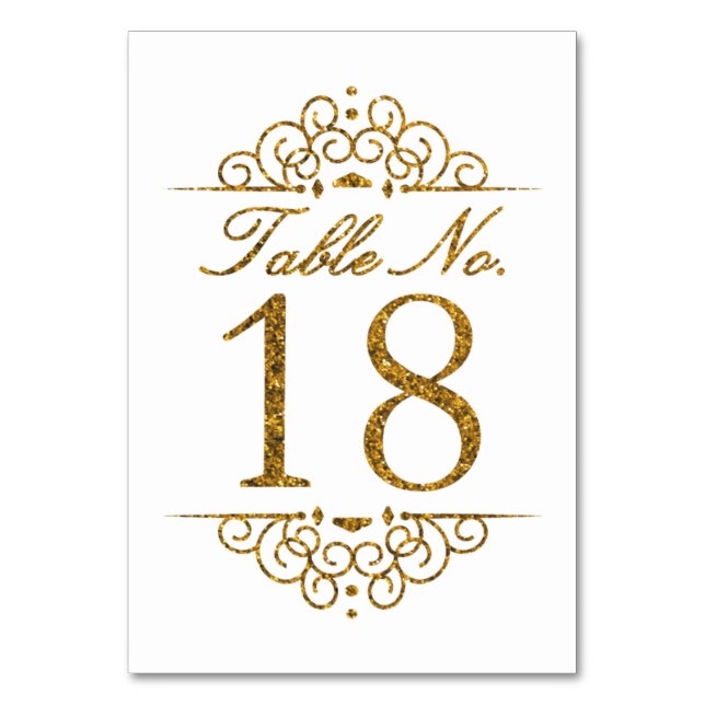 Gold Glitter Effect Wedding Table Number Card (18) (Front)
