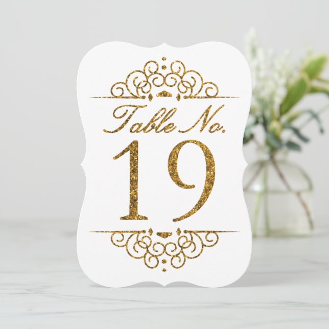 Gold Glitter Effect Wedding Table Number Card (19) (Standing Front)