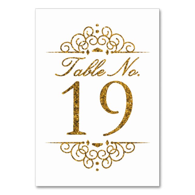 Gold Glitter Effect Wedding Table Number Card (19) (Front)