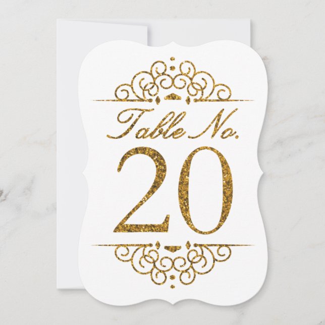 Gold Glitter Effect Wedding Table Number Card (20) (Front)