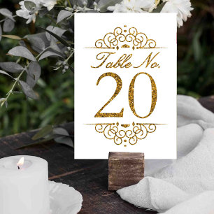 Gold Glitter Effect Wedding Table Number Card (20)
