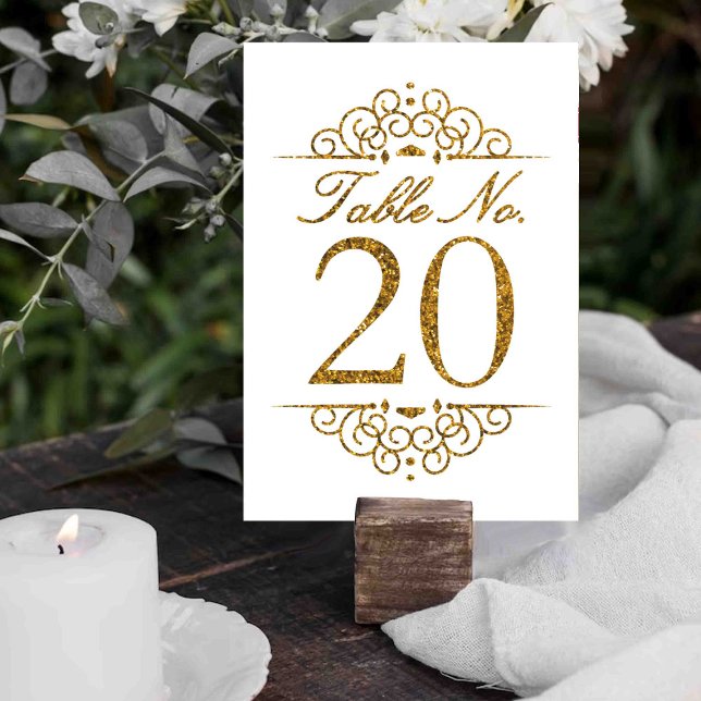 Gold Glitter Effect Wedding Table Number Card (20) (Creator Uploaded)