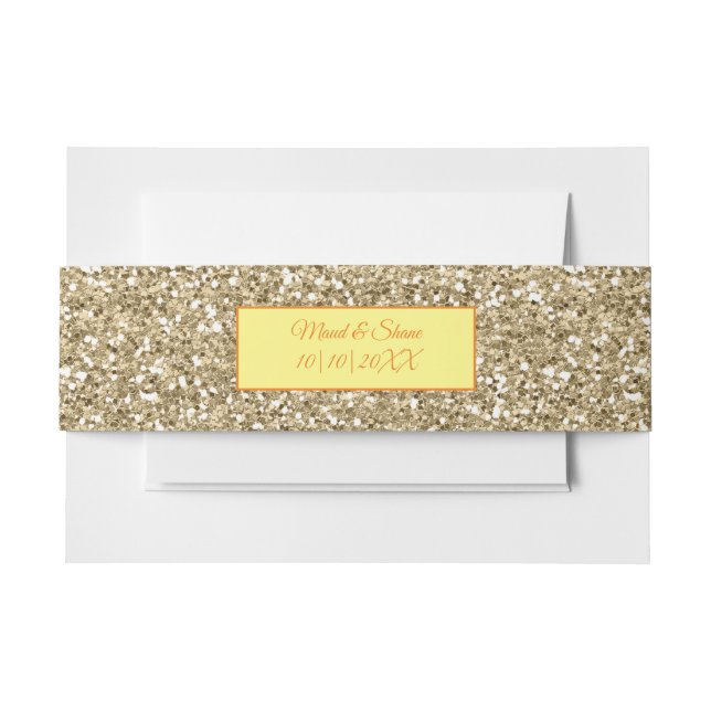 Gold Glitter Effect with editable names/date Invitation Belly Band (Front Example)