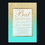 Gold glitter elegant aqua teal chic Bat Mitzvah Invitation<br><div class="desc">A modern,  pretty chic and elegant faux gold glitter shower ombre with teal ocean aqua colour block Bat Mitzvah invitation</div>