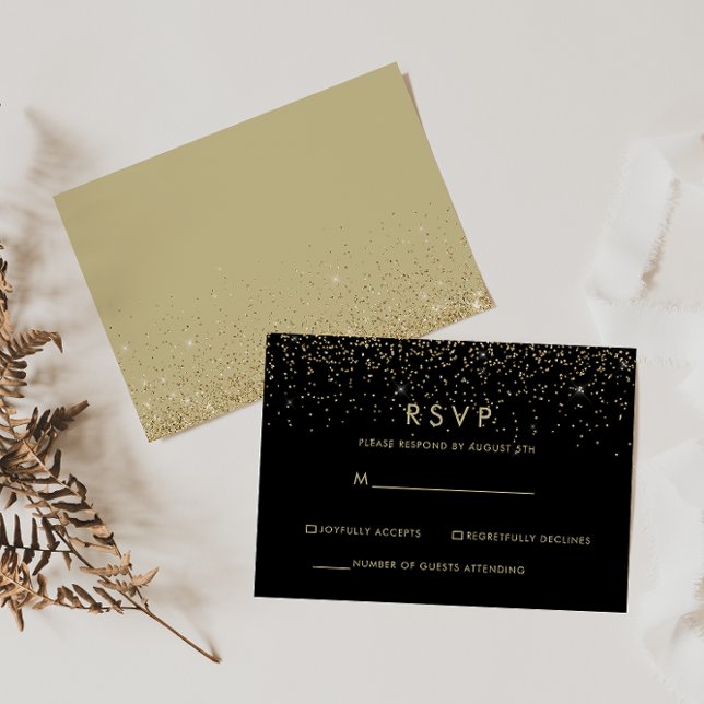 Gold Glitter Elegant Black RSVP Card (Creator Uploaded)
