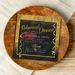 Gold Glitter Elegant Calligraphy Rehearsal Dinner Invitation