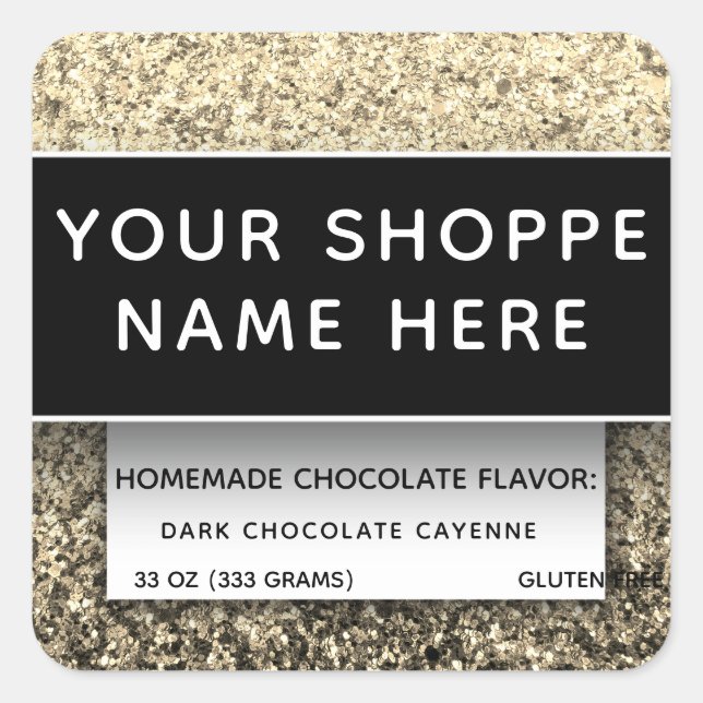 Gold Glitter Elegant Food Container Candle Label (Front)