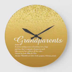 Gold Glitter Elegant Script Grandparents Quote Large Clock