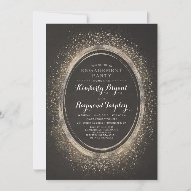 Gold Glitter | Elegant Vintage Engagement Party Invitation (Front)