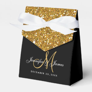 Gold Glitter Elegant Wedding Favor Box