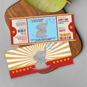 Gold Glitter elephant Ticket Couples Baby Shower Invitation