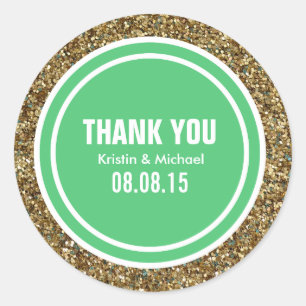 Gold Glitter Emerald Green Custom Thank You Label