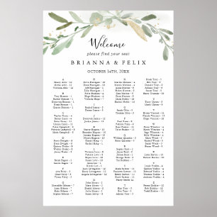 Gold Glitter Eucalyptus Alphabetical Seating Chart