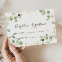 Gold Glitter Eucalyptus Baby Name Suggestions Card