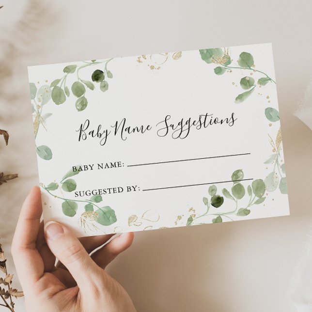 Gold Glitter Eucalyptus Baby Name Suggestions Card (Creator Uploaded)