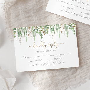 Gold Glitter Eucalyptus Greenery Wedding RSVP Card