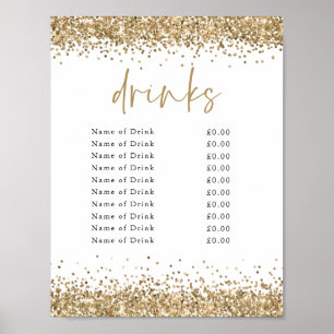 Gold Glitter Event Party Drinks Prices Bar Sign