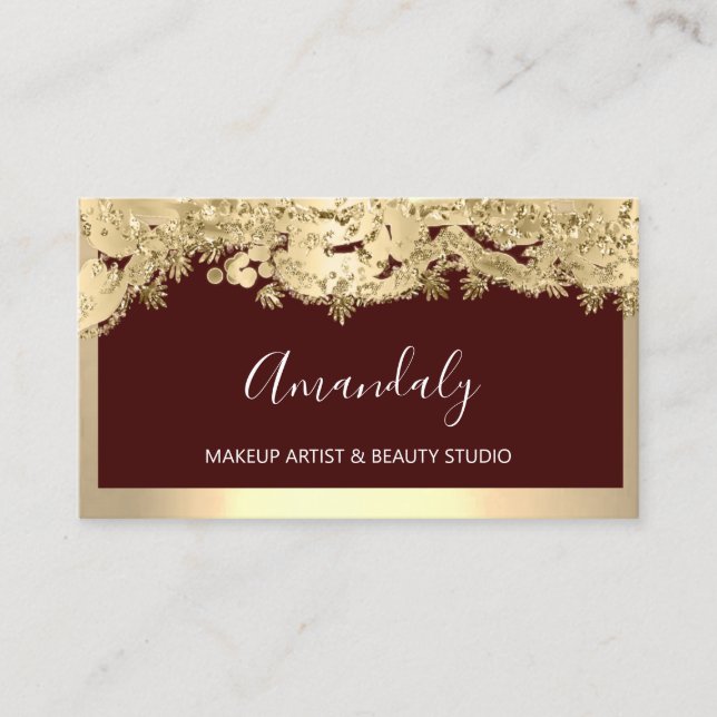 Gold Glitter Event Planner Fashion Black Burgundy Business Card (Front)