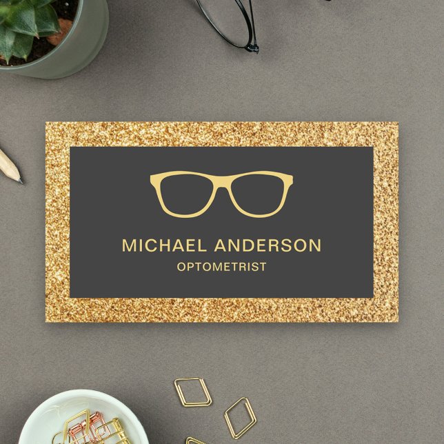 Gold Glitter Eyeglasses Eye Doctor Optometrist Business Card (Creator Uploaded)