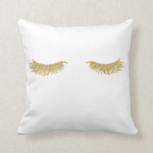 Gold Glitter Eyelash Makeup Throw Pillow