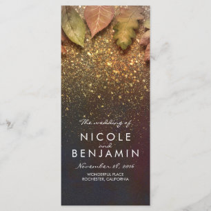 Gold Glitter Fall Leaves Vintage Wedding Programs