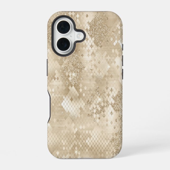 Gold Glitter Fancy Geometric Pattern  iPhone 16 Case (Back)