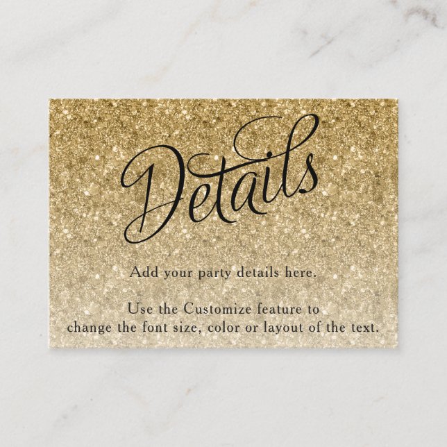 Gold Glitter Fancy Script Detail Enclosure Card (Front)