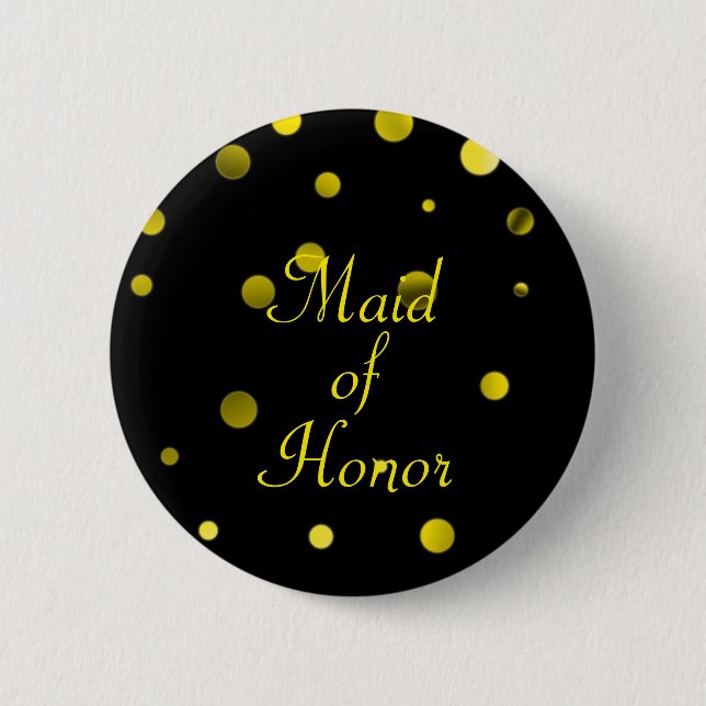 Gold Glitter Faux Foil Confetti Dots Maid of Honou 6 Cm Round Badge (Front)