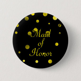 Gold Glitter Faux Foil Confetti Dots Maid of Honou 6 Cm Round Badge