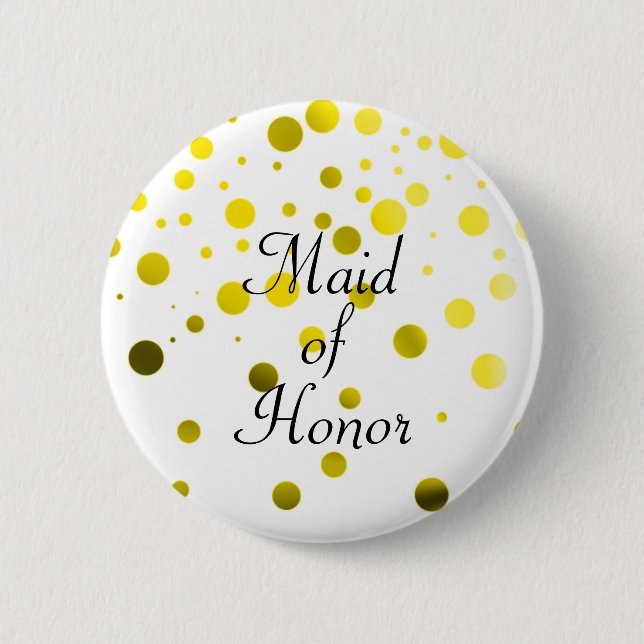 Gold Glitter Faux Foil Confetti Dots Maid of Honou 6 Cm Round Badge (Front)
