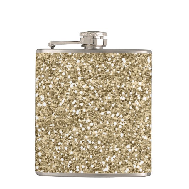 Gold Glitter Faux Foil Confetti Hip Flask (Front)