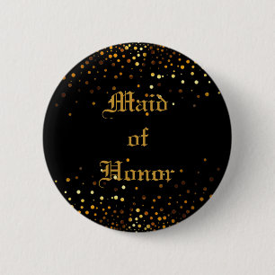 Gold Glitter Faux Foil Confetti Maid of Honour 6 Cm Round Badge