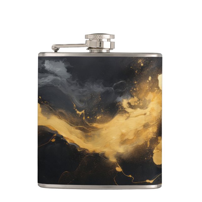 Gold Glitter Faux Foil Marble  Hip Flask (Front)