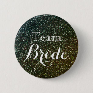 Gold Glitter Faux Foil Wedding Team Bride 6 Cm Round Badge