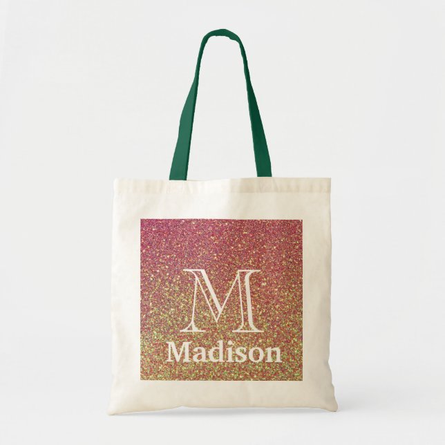 Gold glitter faux personalised monogram tote bag (Front)