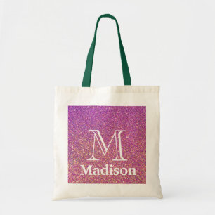 Gold glitter faux personalised monogram tote bag