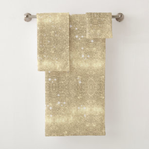 Gold Glitter Faux Sparkle Bath Towel Set