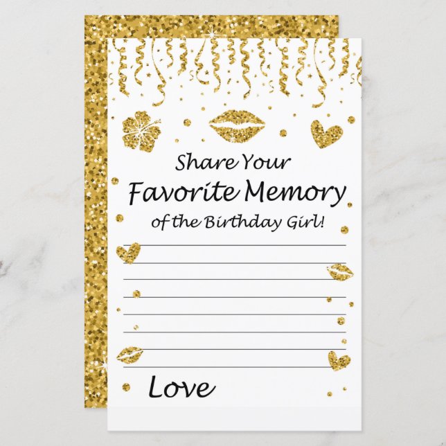 Gold glitter Favourite Memory of the Birthday Girl (Front/Back)