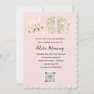 Gold Glitter Feet Baby Girl Boy QR CODE Powder Invitation
