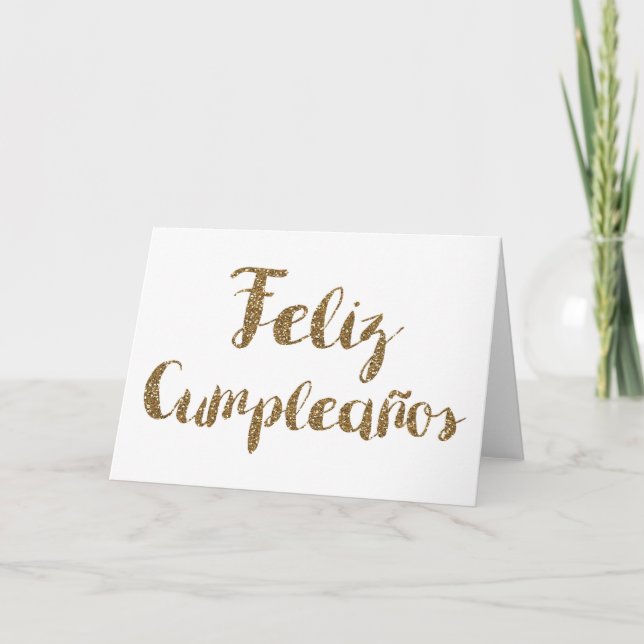 Gold Glitter Feliz Cumpleanos Card (Front)