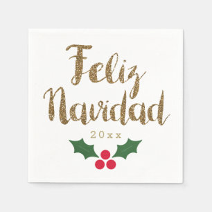 Gold Glitter Feliz Navidad 2021 Napkin