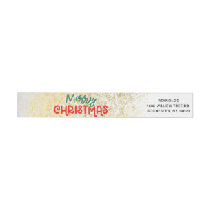 Gold Glitter Festive Holiday Merry Christmas Wrap Around Label