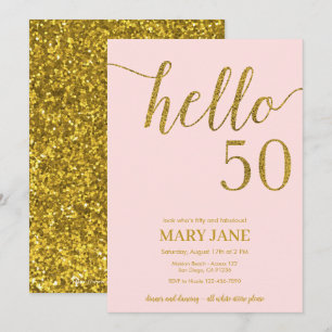 Gold Glitter Fiftieth Birthday Hello 50 Invitation
